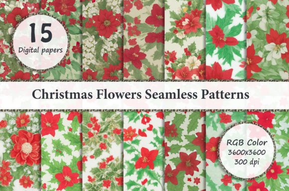 Download Christmas Flowers Seamless Patterns - Patterns Collection