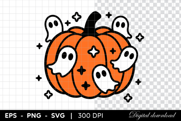 Download Cute Pumpkin with Floating Ghosts - Cute pumpkin Collection