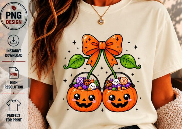 Download Cute Pumpkin Candy Bucket Cherries PNG - Cute pumpkin Collection