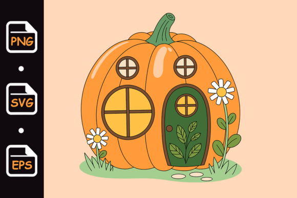 Download Cute Pumpkin House with Flowers Cartoon - Cute pumpkin Collection